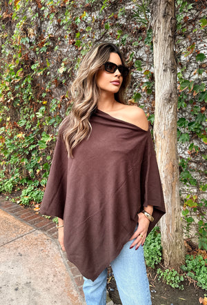 Asymmetrical Knit Poncho- Chocolate