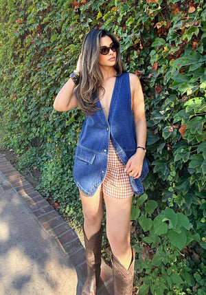 Gingham Shorts-Terracota