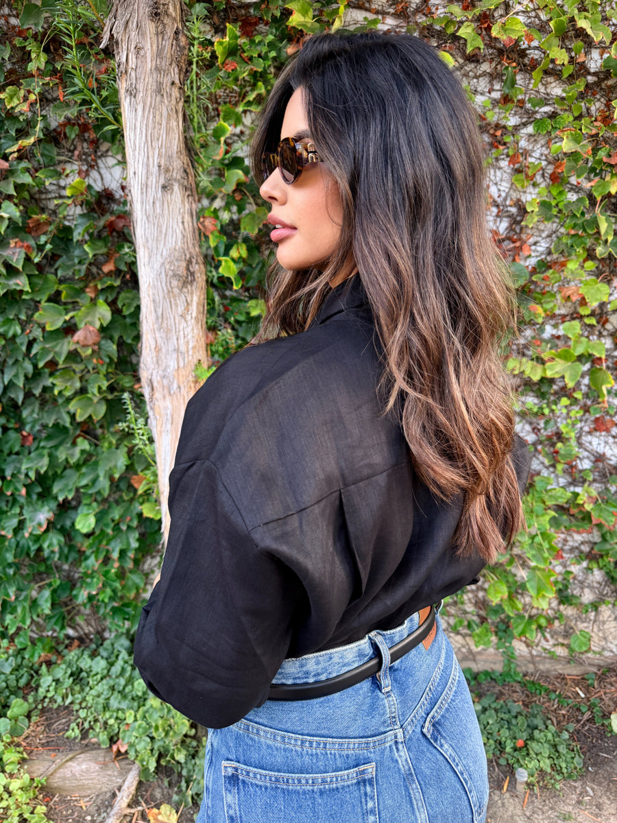 Rio Oversized Linen Shirt-Black