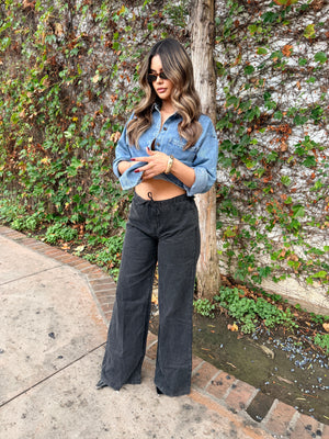 The Utility Drawstring Wide Leg Pant- Black