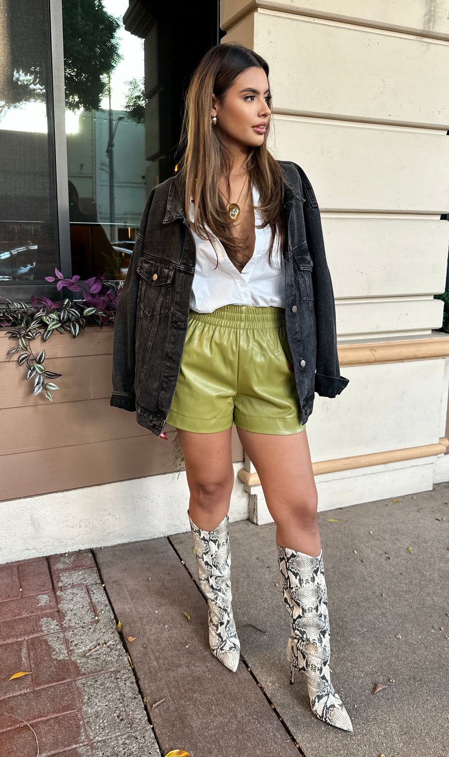 Faux Leather Short- Avocado