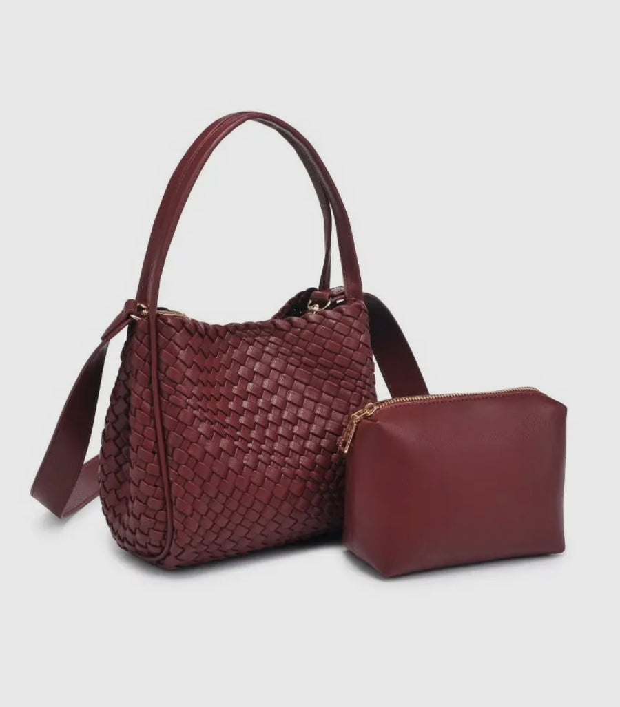 Woven Handbag- Burgundy