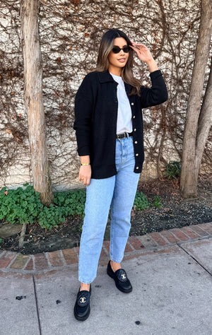 Wide Collar Cardigan- Black