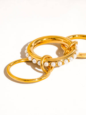 Danton 18K Gold Non-Tarnish Multi Stack Pearl Band Ring
