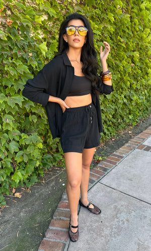 Gauze Short Set- Black