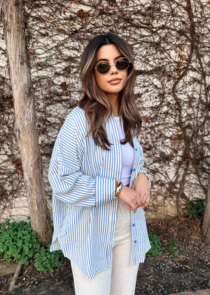 The Downtown Stripe Button Down- Blue