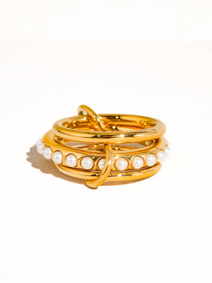 Danton 18K Gold Non-Tarnish Multi Stack Pearl Band Ring