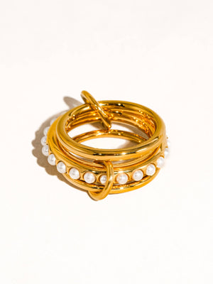 Danton 18K Gold Non-Tarnish Multi Stack Pearl Band Ring