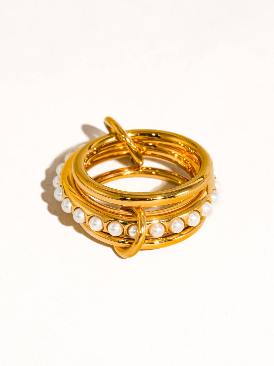 Danton 18K Gold Non-Tarnish Multi Stack Pearl Band Ring