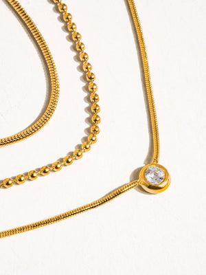 Paulette 18K Gold Non-Tarnish Trilayer CZ Chain Necklace: Yellow Gold
