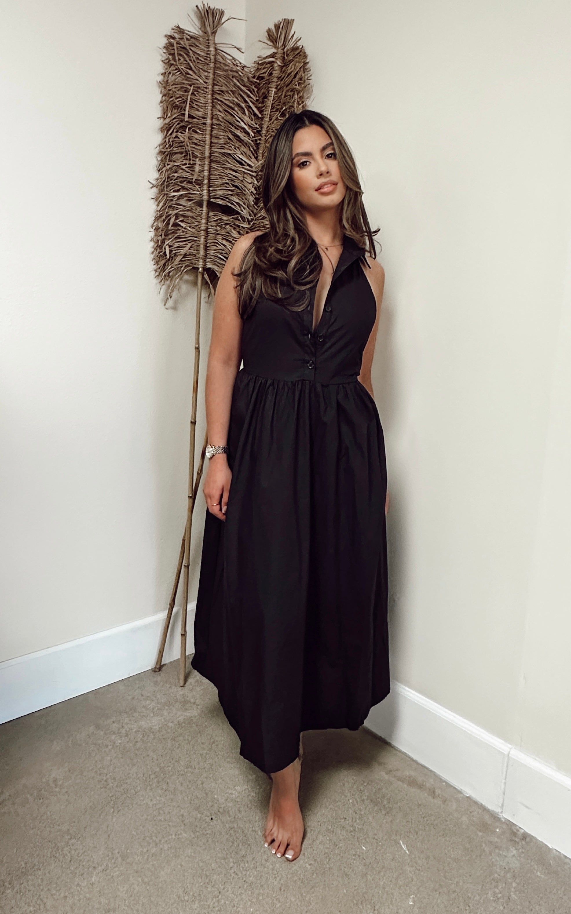 Mademoiselle Halter Dress- Black