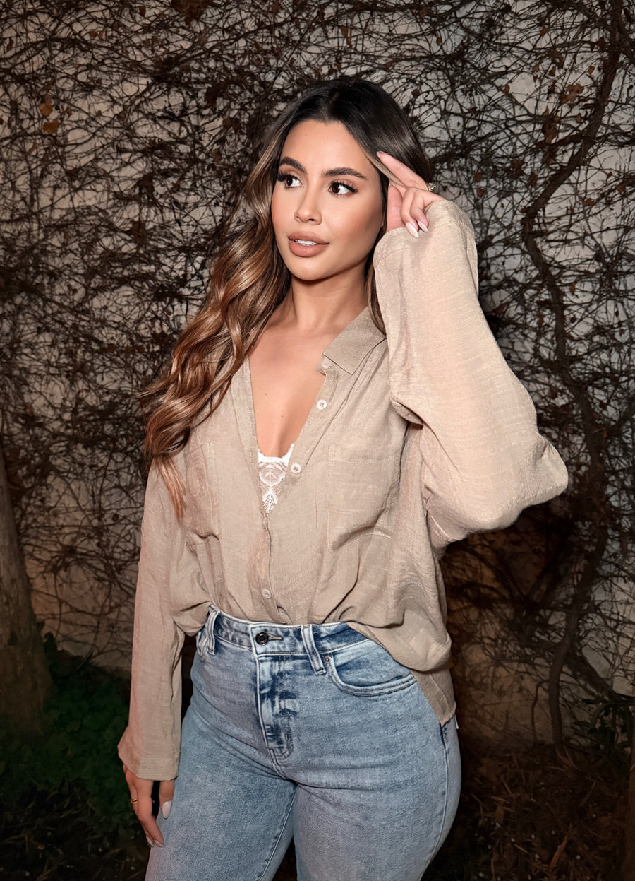 Sheer Intentions Button Down- Taupe