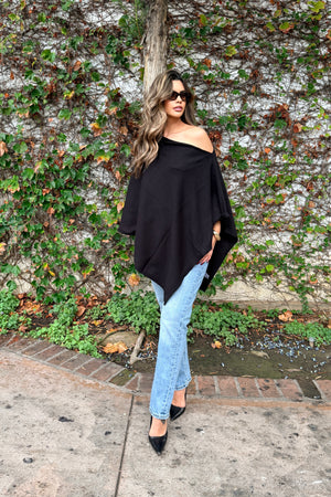 Asymmetrical Knit Poncho- Black
