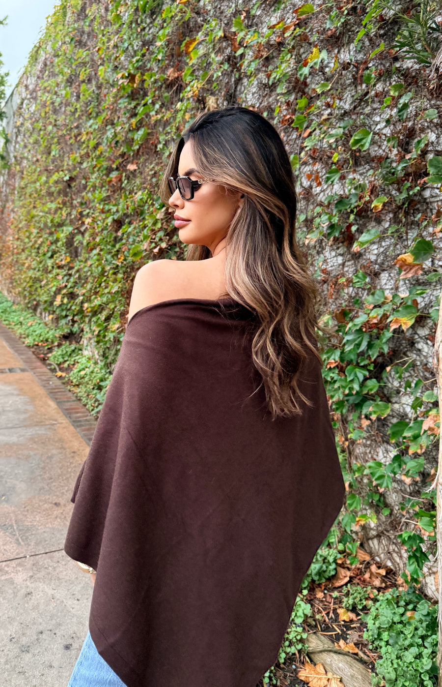Asymmetrical Knit Poncho- Chocolate