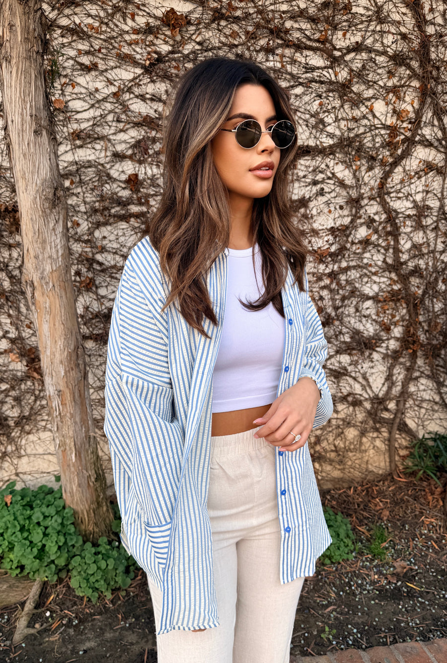 The Downtown Stripe Button Down- Blue