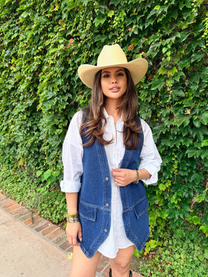 Denim Snap-Front Vest- Dk Denim