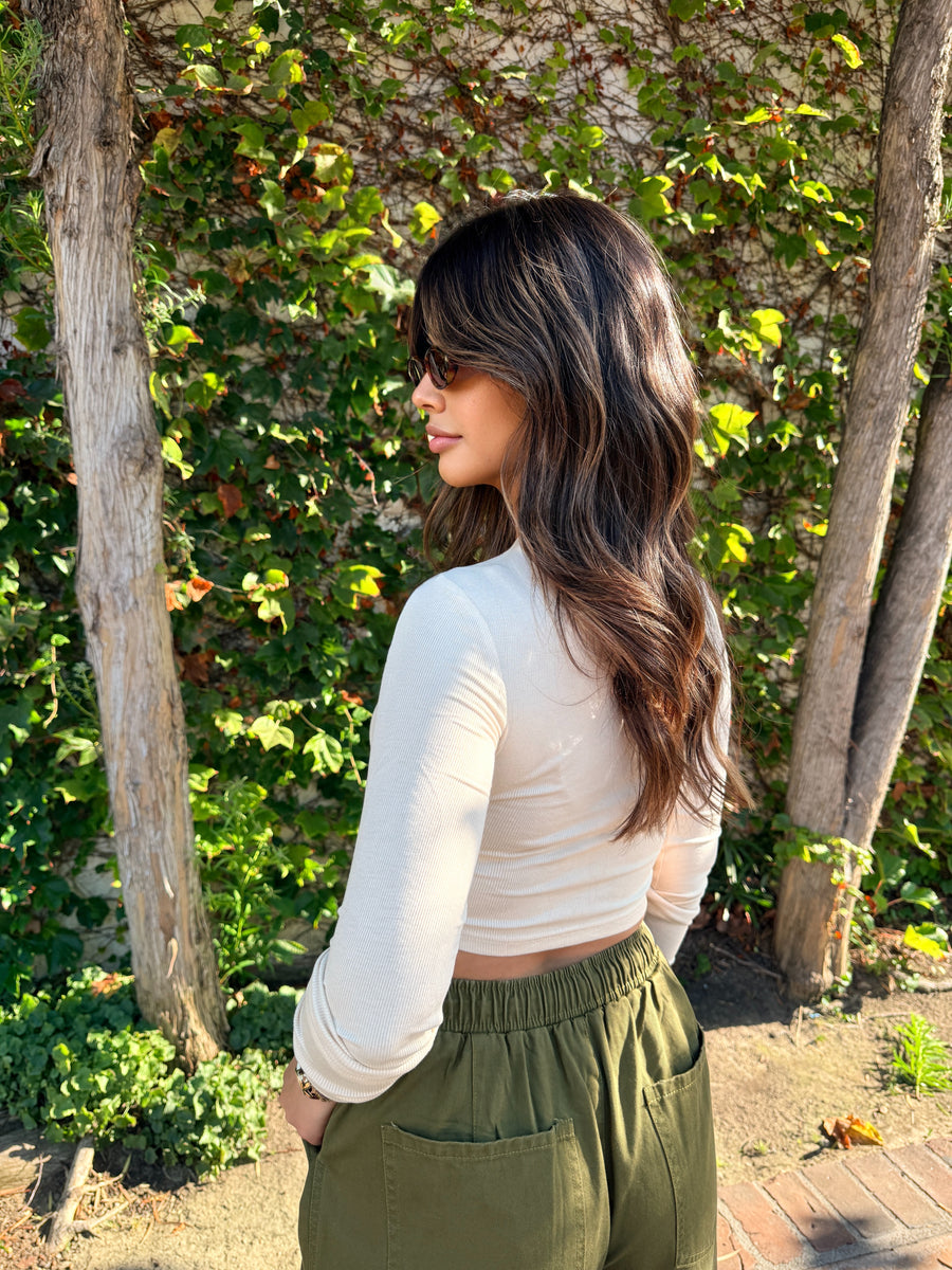 Set Up Long Sleeve Crop- Bone