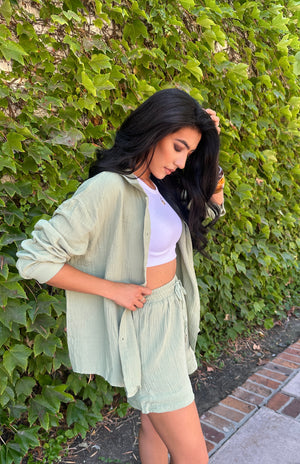 Gauze Short Set- Matcha