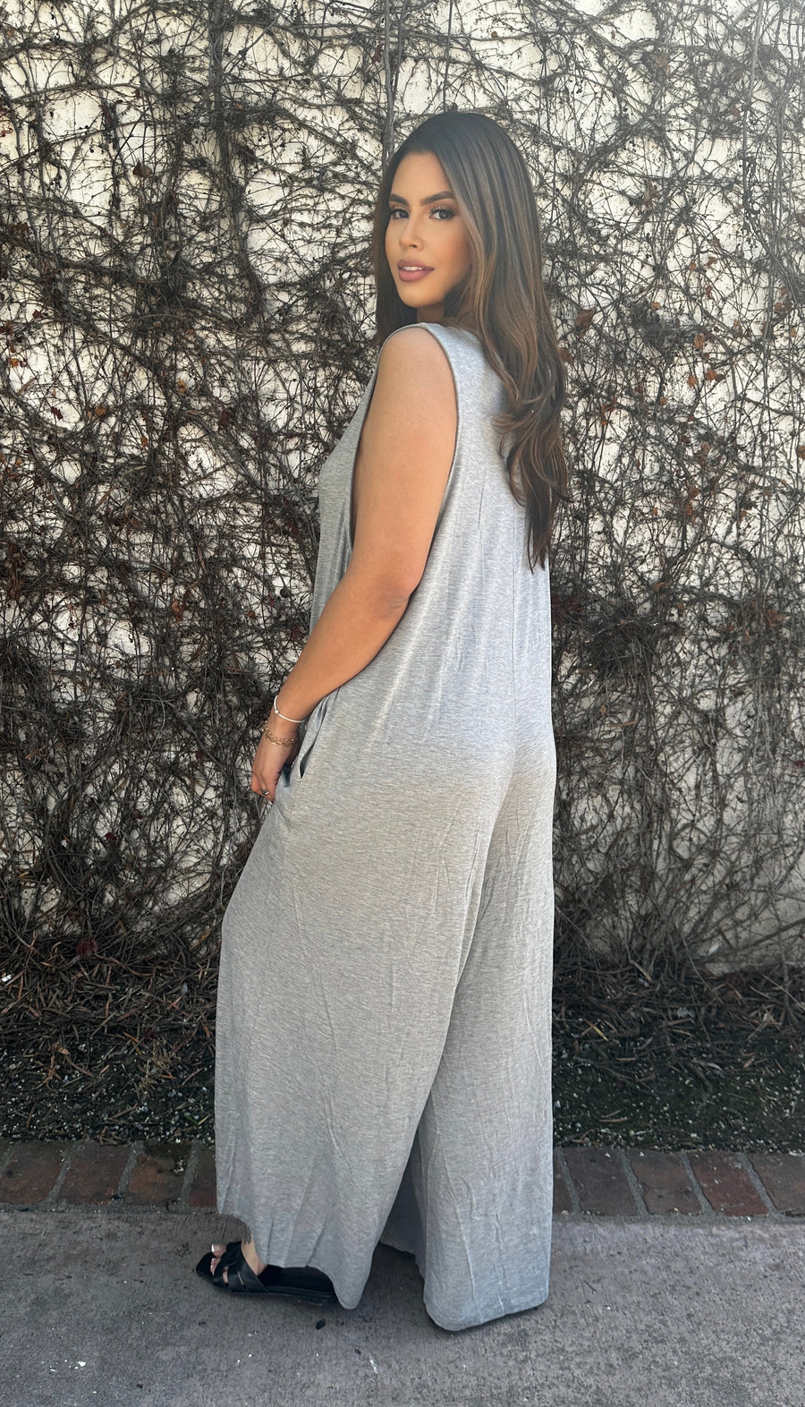 Leah Wide Leg Jumpsuit - Heather Grey