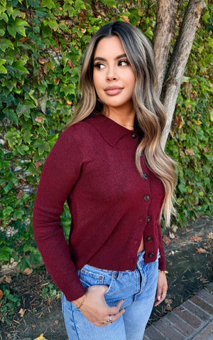 Sofia Collared Cardigan-Charcoal
