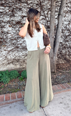 The Amalfi Wide Leg Trouser- Moss