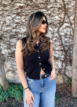 The Modern Sleeveless Cardi- Black