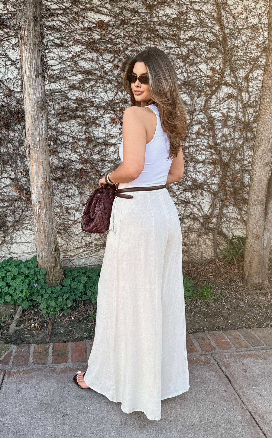 The Amalfi Wide Leg Trouser- Oatmeal