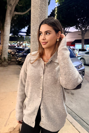 Wide Collar Cardigan- Graystone