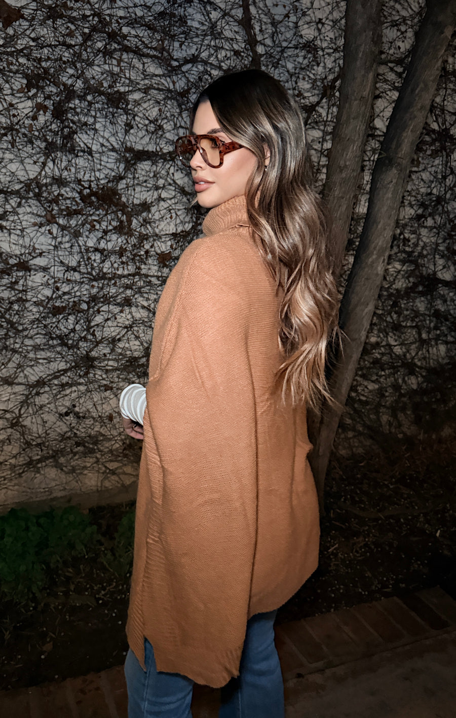 The Aspen Slouch Poncho Sweater-Camel