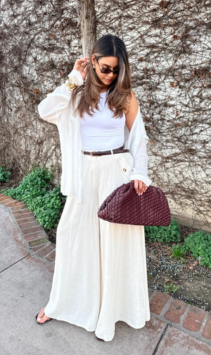 The Amalfi Wide Leg Trouser- Oatmeal