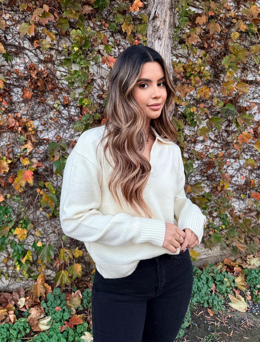 The Freya Collar Sweater- Cream