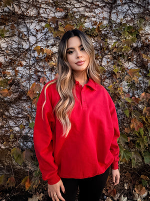The Rowan Polo Pullover- Red