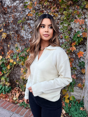 The Freya Collar Sweater- Cream