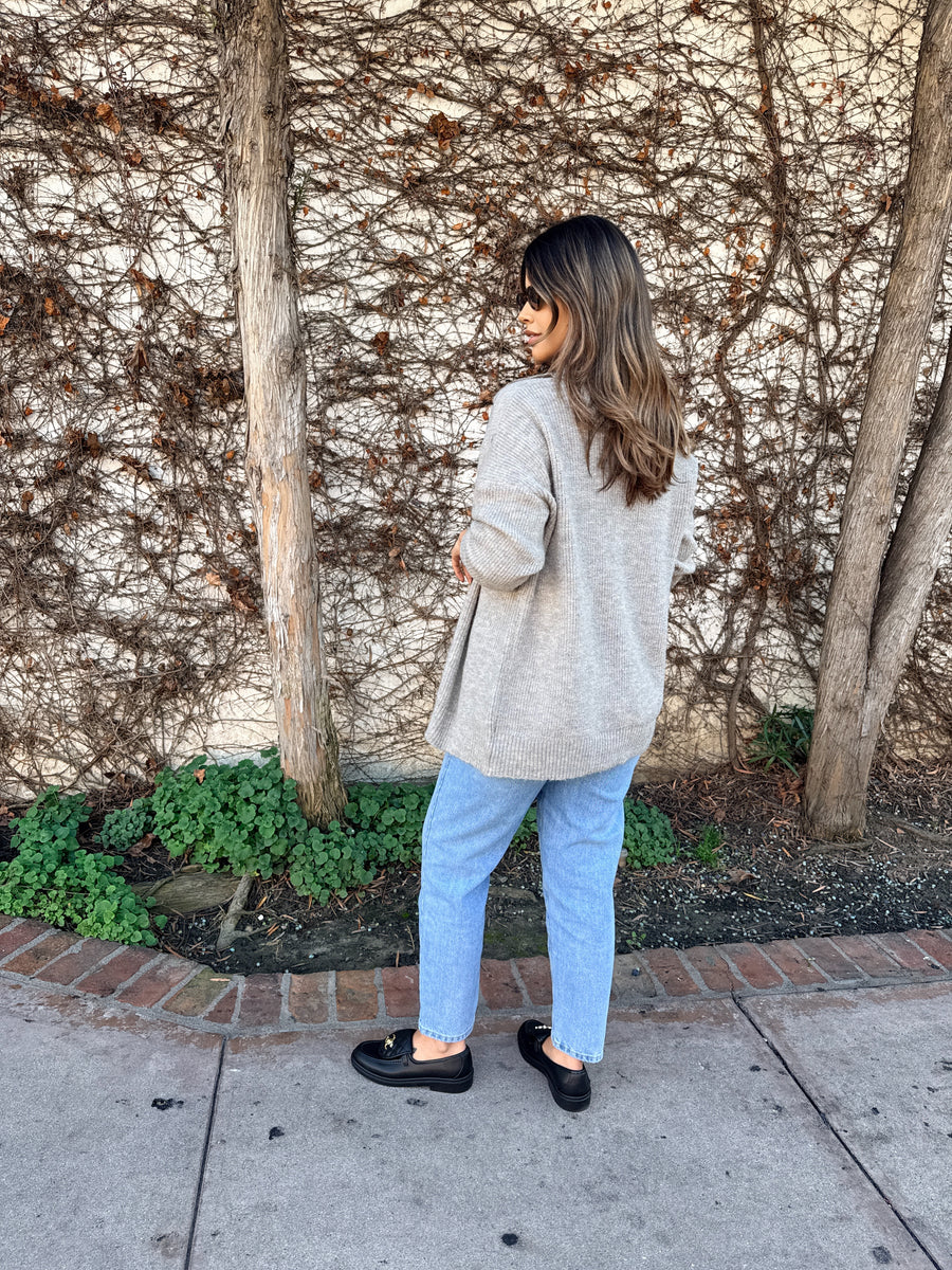 Wide Collar Cardigan- Graystone