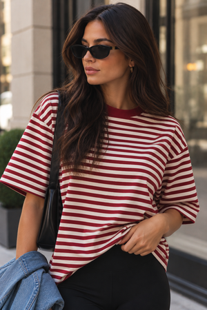 Latitude Striped Tee- Cherry