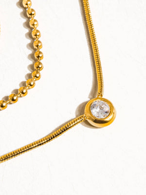 Paulette 18K Gold Non-Tarnish Trilayer CZ Chain Necklace: Yellow Gold