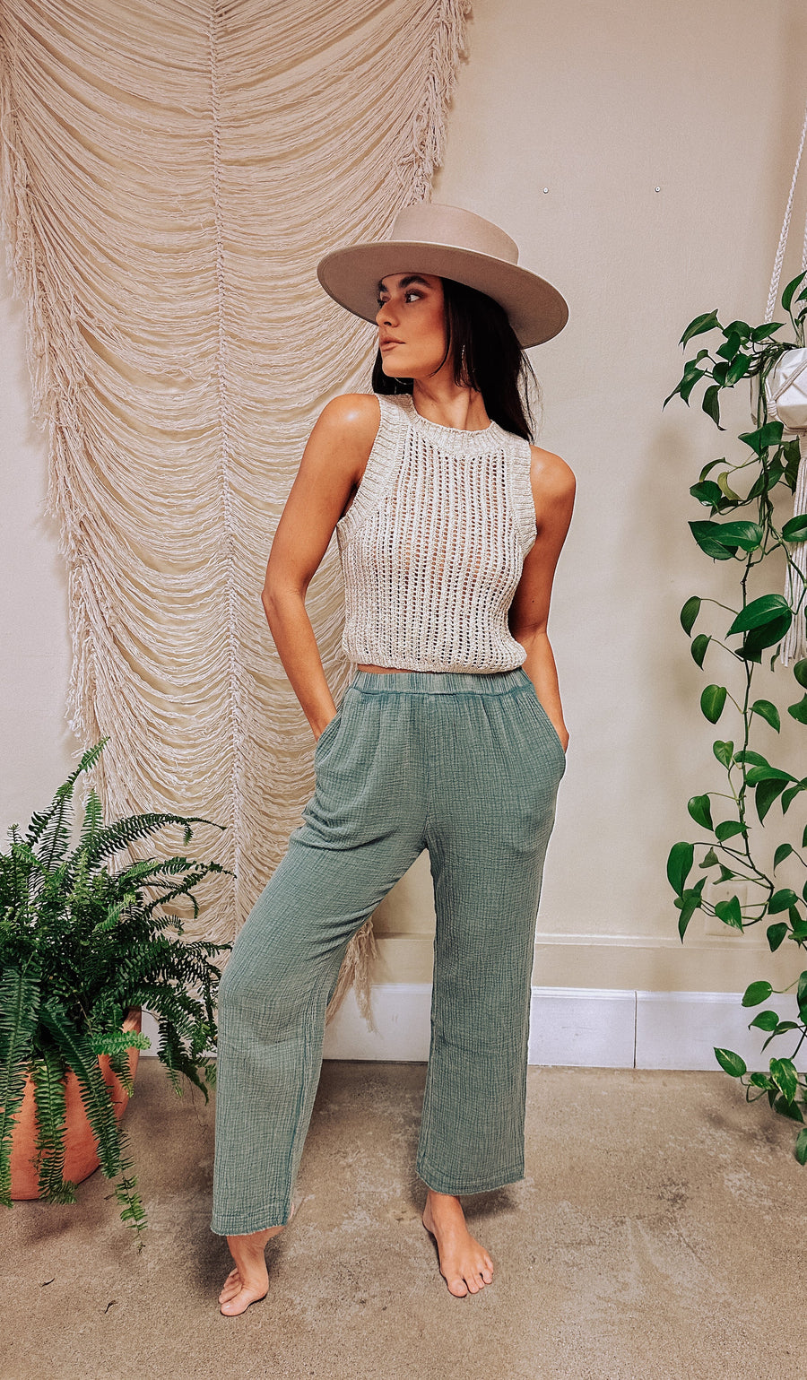 Sophie Gauze Pant- Washed Green