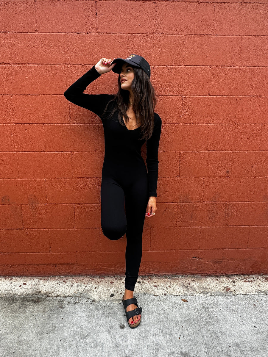 Never Better Ribbed Jumpsuit - Black